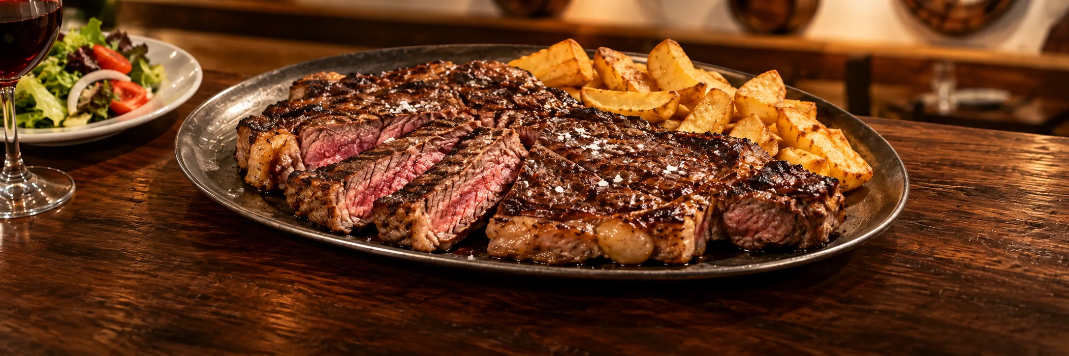 Entrecot con patatas, una de las opciones del menú de carne o pescado